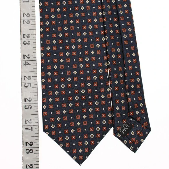Drake's NWT Neck Tie in Navy w/ Orange/White/Yellow Geometric Pattern 100% Silk